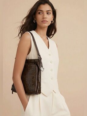 Brighton olive green croc shoulder bag‎ side card pocket zipped section.medium